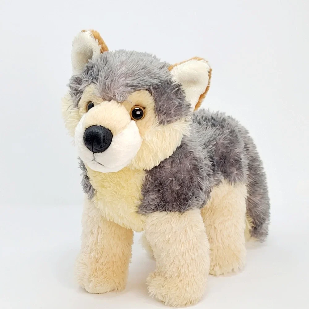 Aurora Wolf Pup 10in Plush Stuffed Animal Toy Gray Tan Stand Sit 2015 Handmade